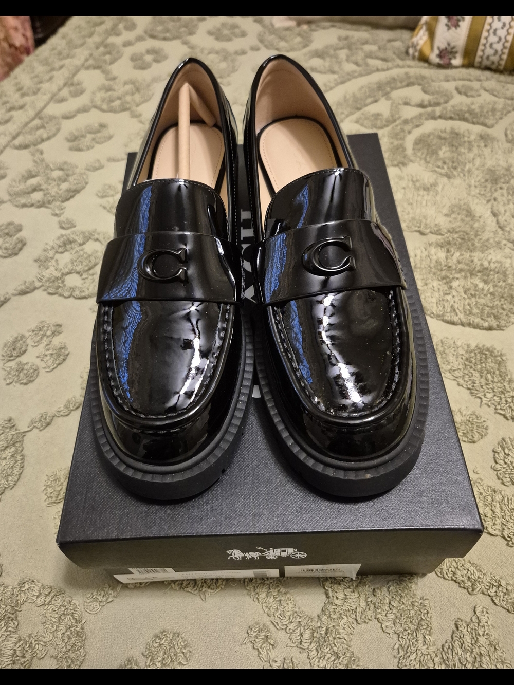 Coach Black Patent Leather Leah Slip-On Loafers